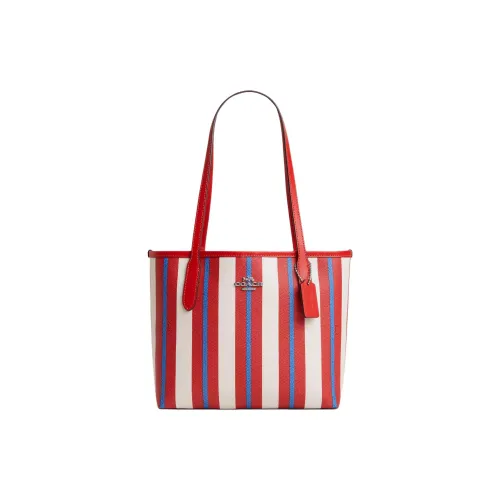 COACH City Coated Pre-Owned With Smooth Leather Tote Bag Shopping Bag Shoulder Bag Handbag Medium Size Women's Red & Blue