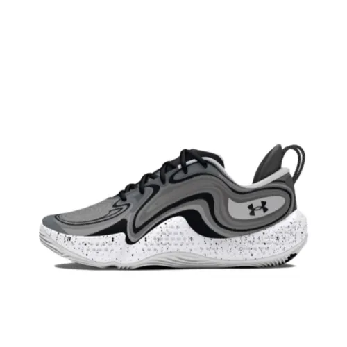 Under Armour UA Spawn 6 Anti Slip Wear Resistant Low Top Basketball Shoes Unisex Black Gray Color