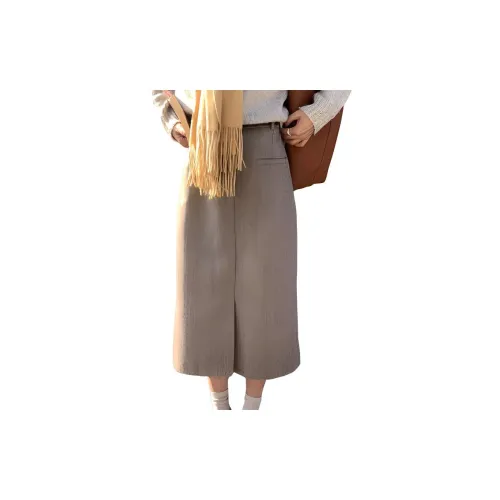 QIANGKOUPAOCAI Casual Long Skirts Women's Brown