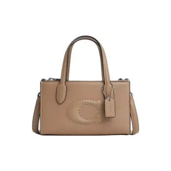 COACH Premium Calfskin Shoulder Bag Crossbody Bag Handbag Small Size Women's Silver & Tan