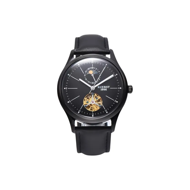 KUERST Automatic Mechanical Movement Cow Leather Strap Watch Unisex White Dial-5