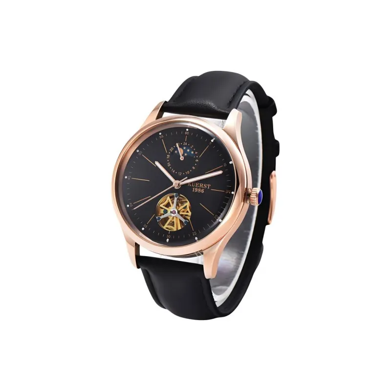 KUERST Automatic Mechanical Movement Cow Leather Strap Watch Unisex White Dial-12
