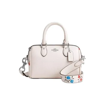 COACH Rowan Refined Pebbled Leather Handbag, Shoulder Bag, Crossbody Bag Trumpets Women's Silver & Chalk Multicolor
