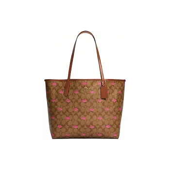 COACH City Canvas With Leather Tote Bag Shopping Bag Handbag Shoulder Bag Women's Coffee