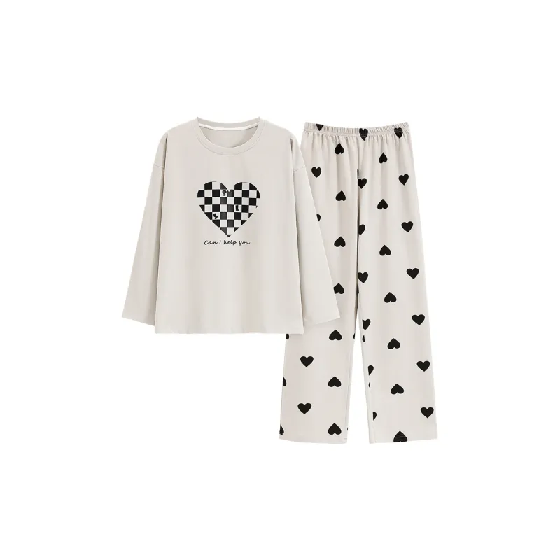 Qiao Ni Tong Pajama Set Women's Beige-0