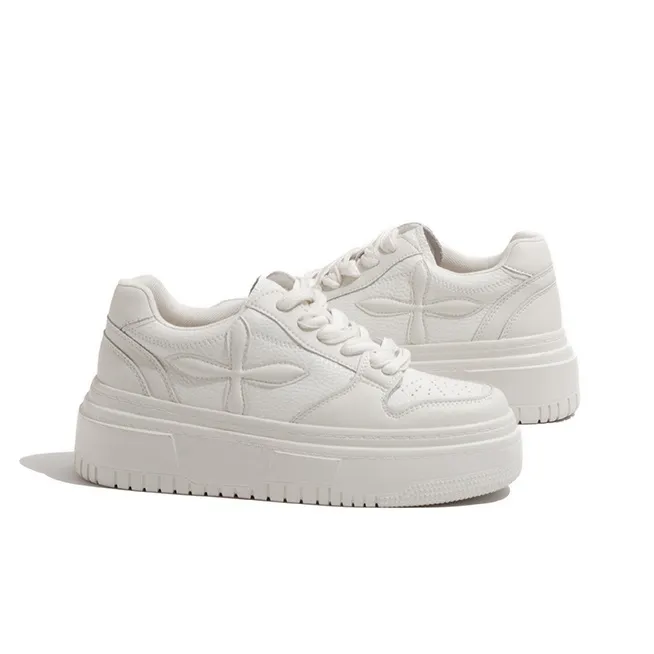 Old Meow Low Top Height Increasing Breathable Sports Skateboard Shoes Women's White-2
