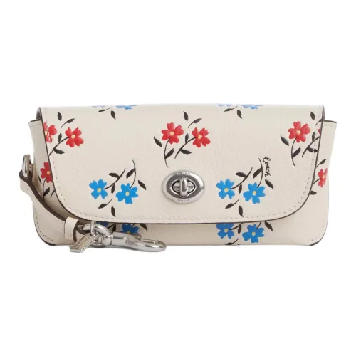 COACH Sunglass Case Leather Patchwork Calfskin Eyeglass Case Storage Bag Women's Chalk Multicolor