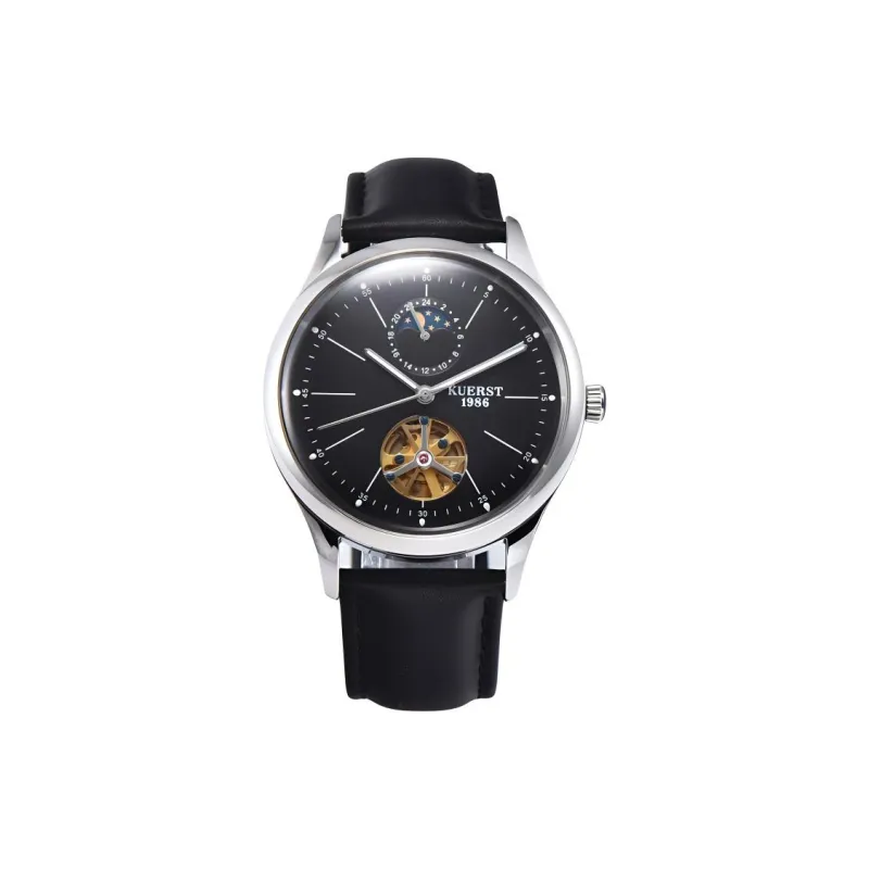 KUERST Automatic Mechanical Movement Cow Leather Strap Watch Unisex White Dial-2