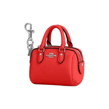 COACH Rowan Cross Grain Leather Bag Charm Bag Accessory Mini Unisex Red