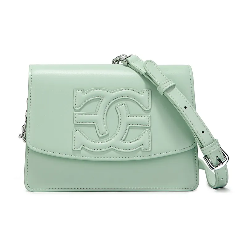 Cthulhu Cow Leather Shoulder Bag Morandi Small Square Bag Medium Size Women's Ecru/Green/Purple-8