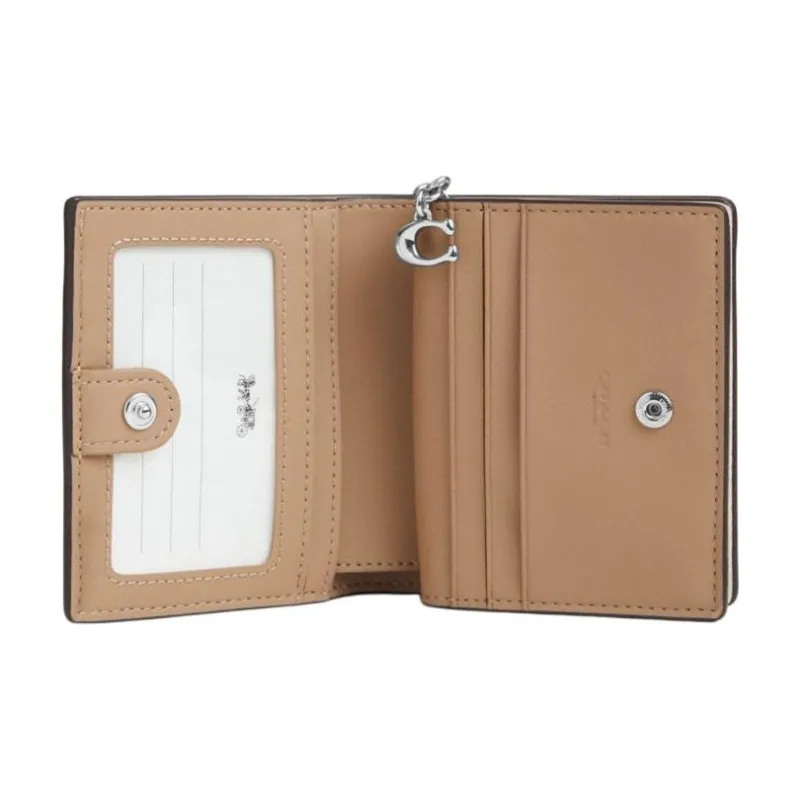 COACH Snap Wallet Delicate Pebbled Leather Wallet Mini Women's Silver & Chalk Multicolor-1