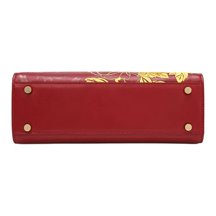 Ancient Yi Xi Cow Leather Cheongsam Shoulder Bag, Crossbody Bag Women's Rouge Red-4