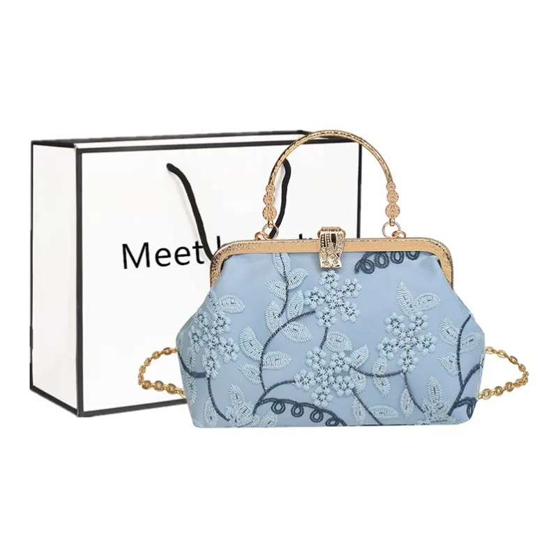 Fitchell Embroidery Shoulder Bag, Crossbody Bag, Handbag Regular Women's Pink/White/Blue-8