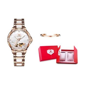 OLEVS Mechanical Movement Leather Strap Watch Women's Watch Mother of Pearl Color Watch Dial