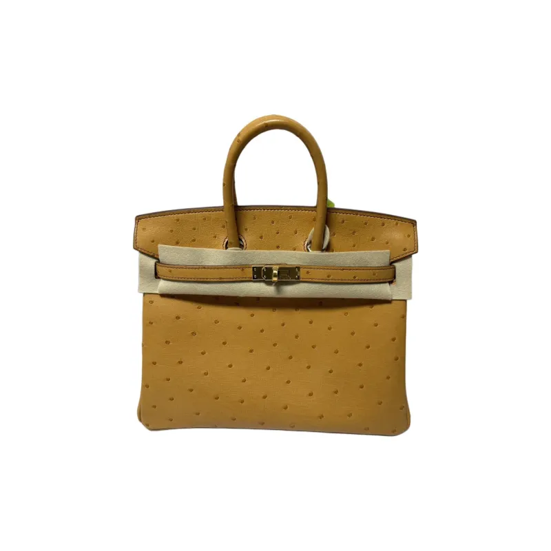 HERMES Birkin Ostrich Leather Birkin Bag Handbags Women's 37 Gold Gold Brown-0