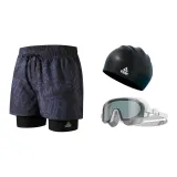 Black Blue+Gray Swim Goggles+Black Swimming Cap
