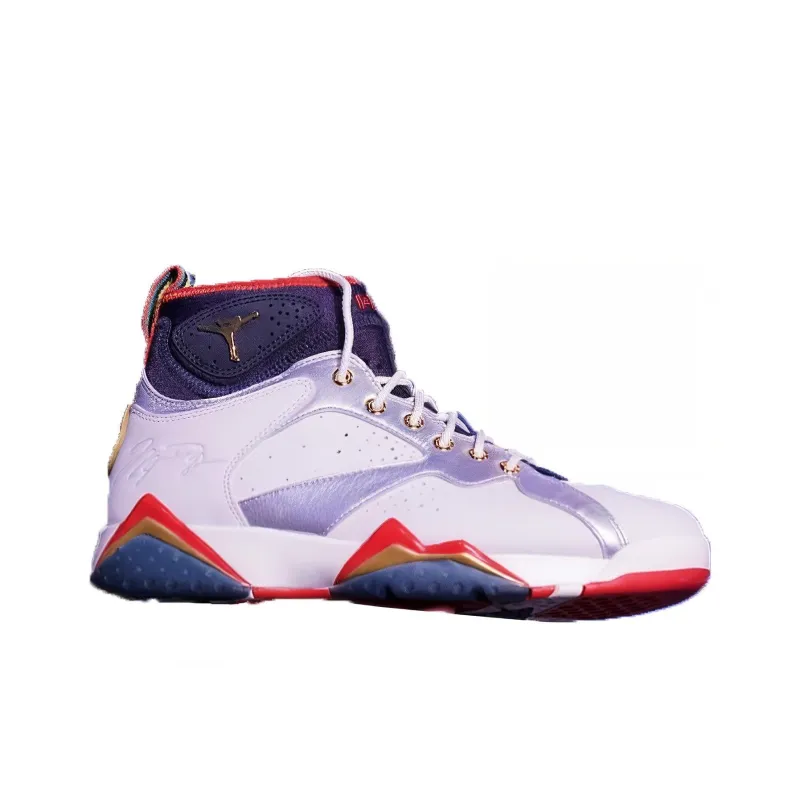 Trophy Room x Jordan Air Jordan 7 Wear-Resistant High-Top Vintage Basketball Shoes Men's Blue White Red-1