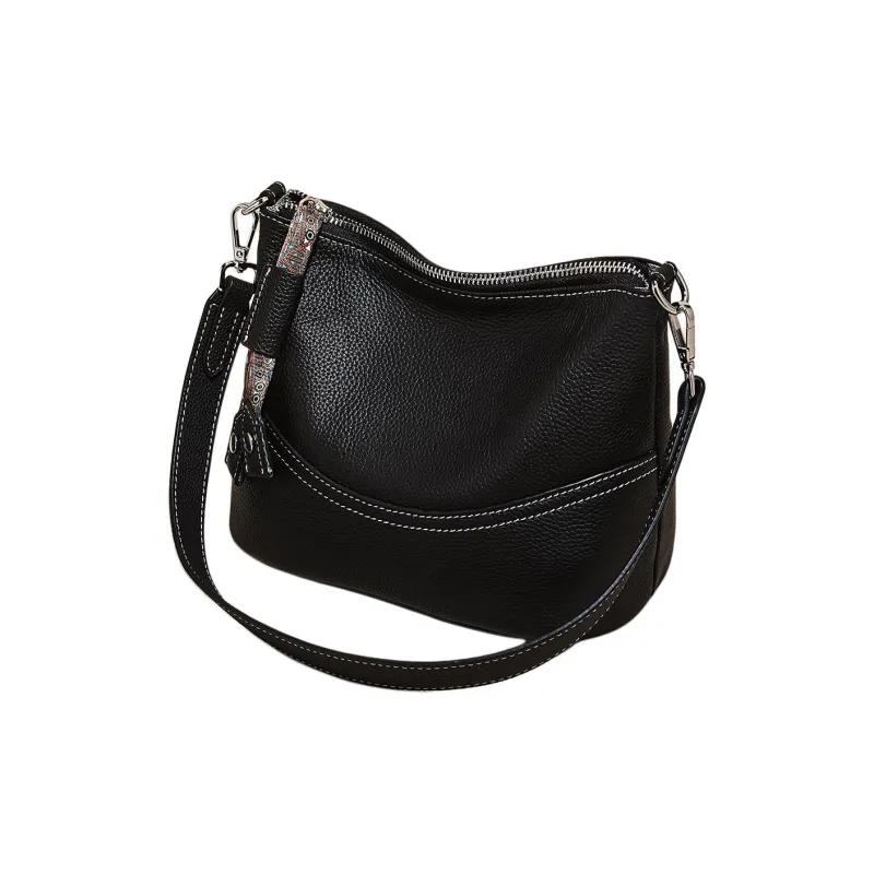 Marino Orlandi Cow Leather Bonded Synthetic Leather Shoulder Bag Bucket Mom Bag Large Size Women's Black/White/Gray-3