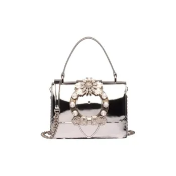 MIU MIU Leather Handbag Shoulder Bag Crossbody Bag Women's Silver