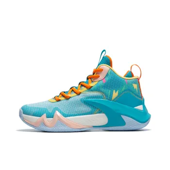 QIAODAN Cushioned Slip-Resistant Abrasion-Resistant Mid-Top Basketball Shoes Men's Smart Blue Sun Orange