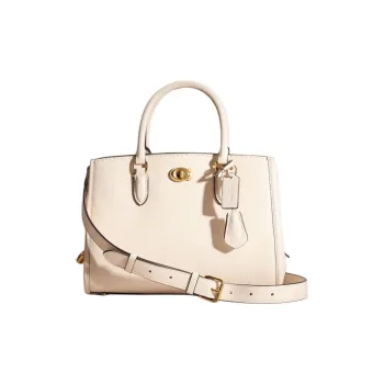 COACH Brooke Polished Pebbled Leather Shoulder Bag Crossbody Bag Handbag Large Size Women's Brass/Chalk White