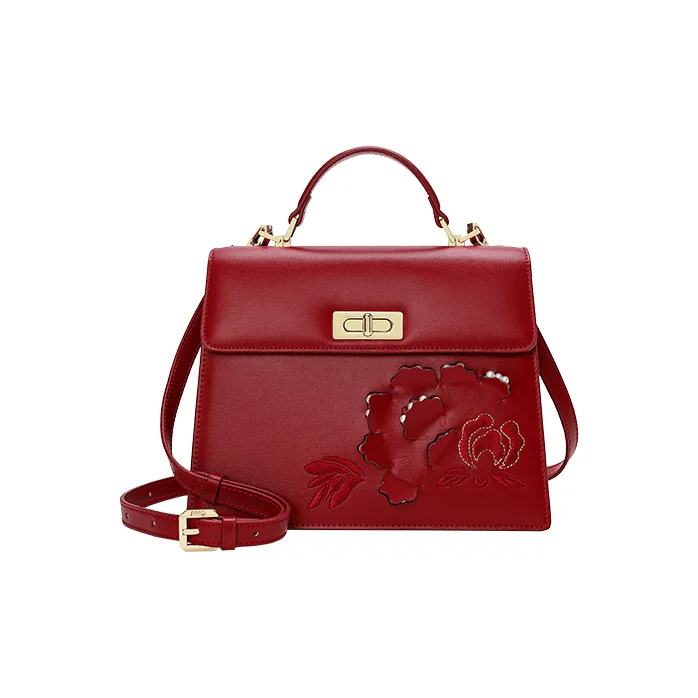 Ancient Yi Xi Cow Leather Crossbody Handbags Women's Rogue Red-4
