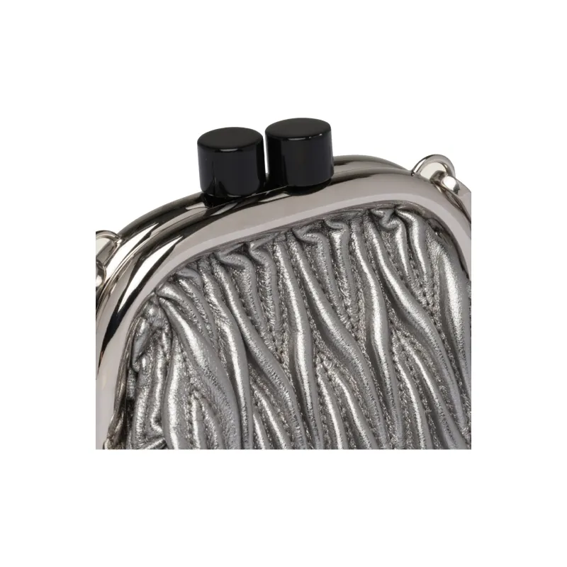 MIU MIU BELLE Leather Handbag Shoulder Bag Mini Women's Silver-4