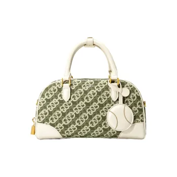 NUCELLE PVC Bowling Ball Handbag One Shoulder Crossbody Tennis Bag Small Size Women's Tale Green/Smoke Mist Gray