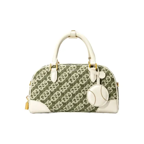 NUCELLE PVC Bowling Ball Handbag One Shoulder Crossbody Tennis Bag Small Size Women's Tale Green/Smoke Mist Gray