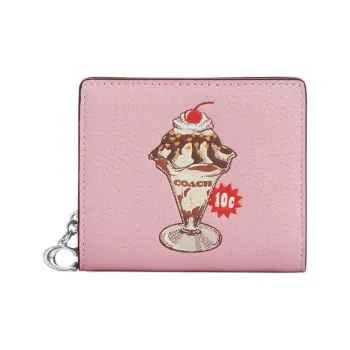 COACH Snap Wallet Pebbled Leather Wallet Mini Women's Cherry Blossom Pink