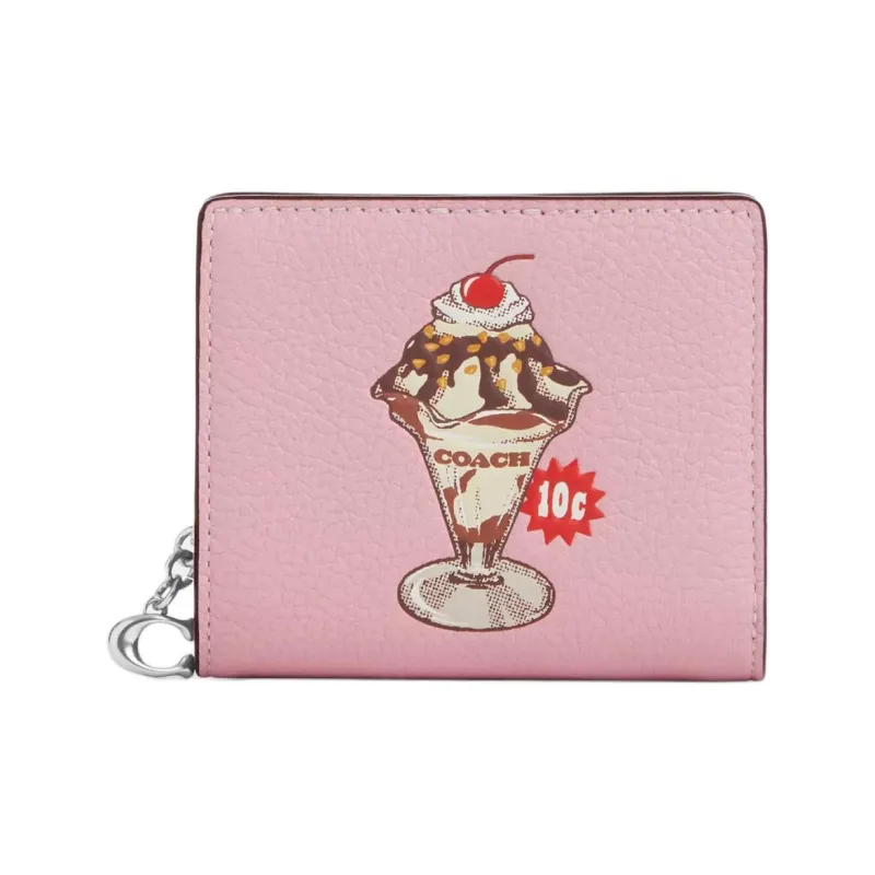 COACH Snap Wallet Pebbled Leather Wallet Mini Women's Cherry Blossom Pink-0