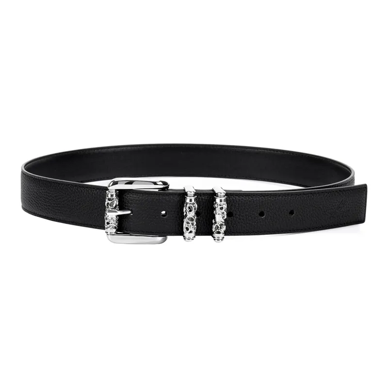 FORTEI Cow Leather Y2K Belt Unisex Black Width 3.3CM Gift Box Set-0