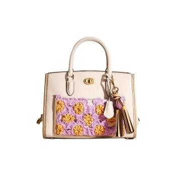 COACH Brooke Polished Pebbled Leather Shoulder Bag Crossbody Bag Handbag Large Size Women's Brass & Chalk