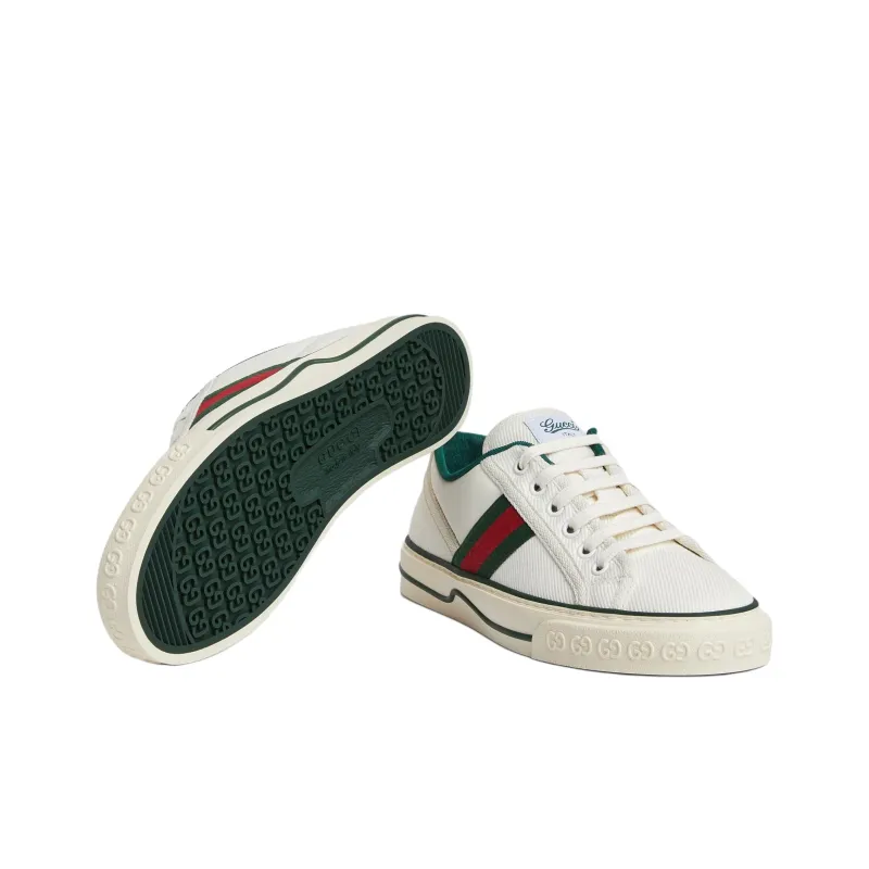 GUCCI Tennis 1977 Low Top Skateboard Shoes Women's White Green-5
