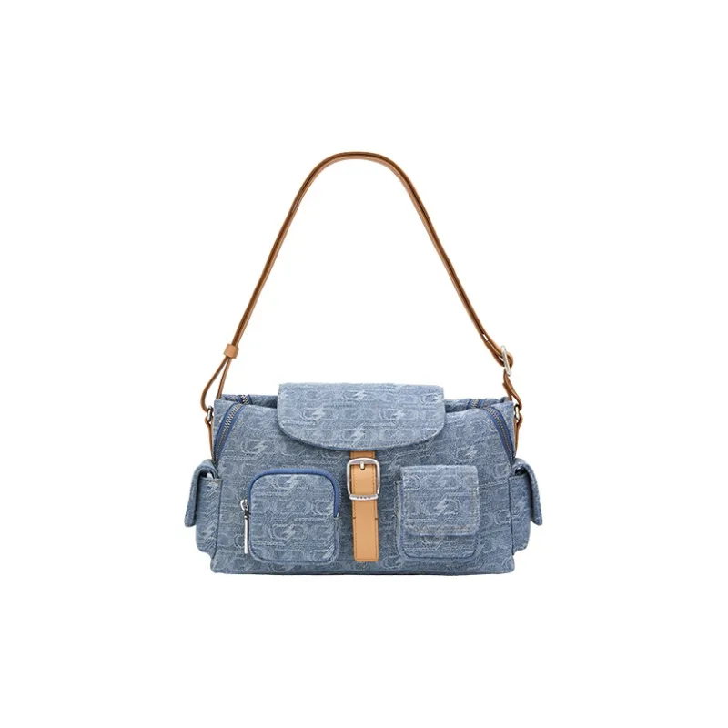 PECO Jacquard Denim Shoulder Bag, Crossbody Bag, Handbag Unisex Denim Blue-1