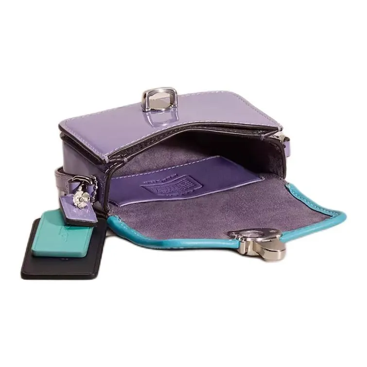 COACH Studio Patent Leather Shoulder Bag Crossbody Bag Mini Women's Silver & Light Purple-2