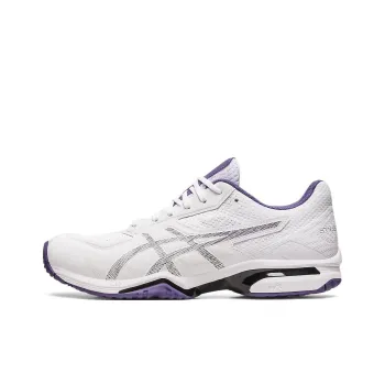 Asics Prestigelyte 4 OC Slip Resistant Low Top Tennis Shoes Men's White Purple