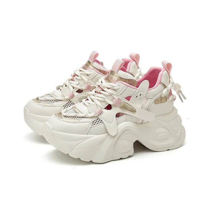 DAPHNE Low-Top Chunky Sneakers Women's White Pink/White Silver-2