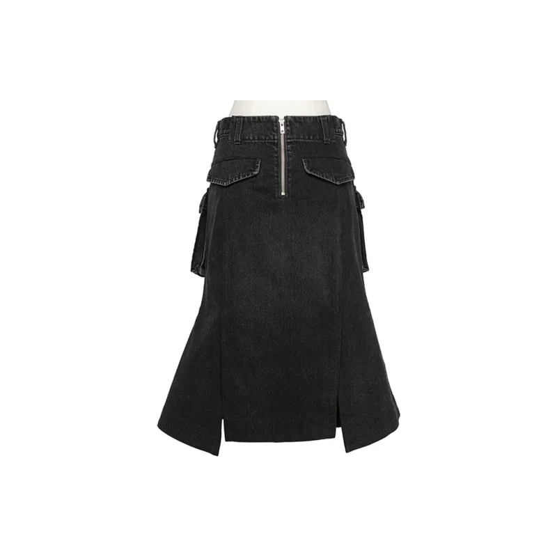 Sacai SS24 Denim Long Skirts Women's Black-1