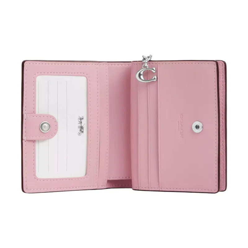 COACH Snap Wallet Pebbled Leather Wallet Mini Women's Cherry Blossom Pink-1