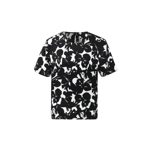 GOELIA Shirts Women's 87D Black And White Iris Print