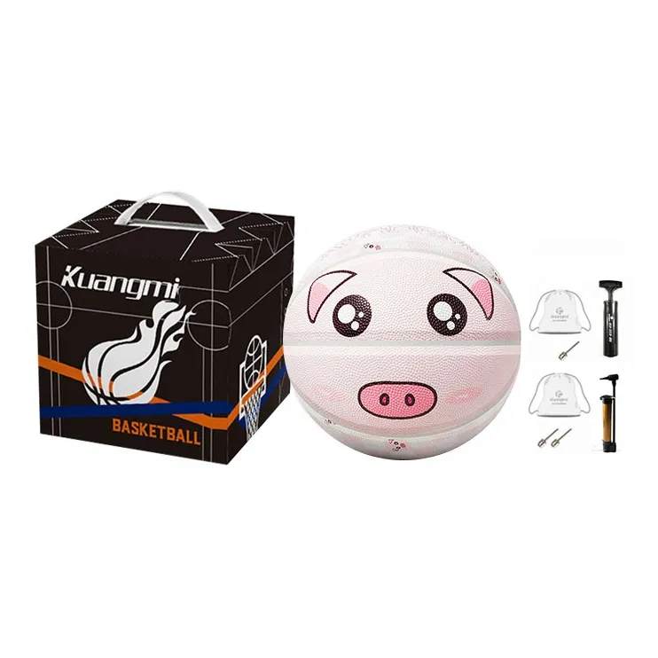 Kuangmi Checkerboard Collection PU Basketball White Pink Size 7 Training Unisex-10