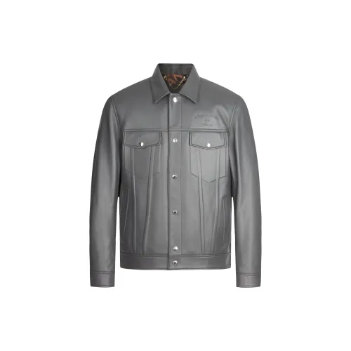 MANGANO Leather Jackets Men Gray