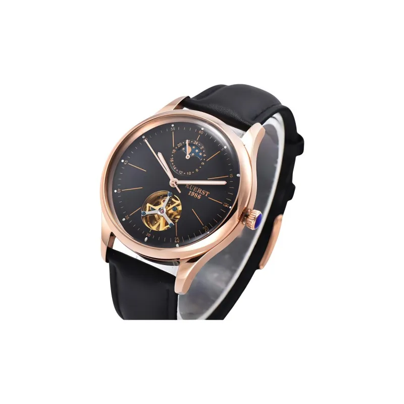 KUERST Automatic Mechanical Movement Cow Leather Strap Watch Unisex White Dial-13