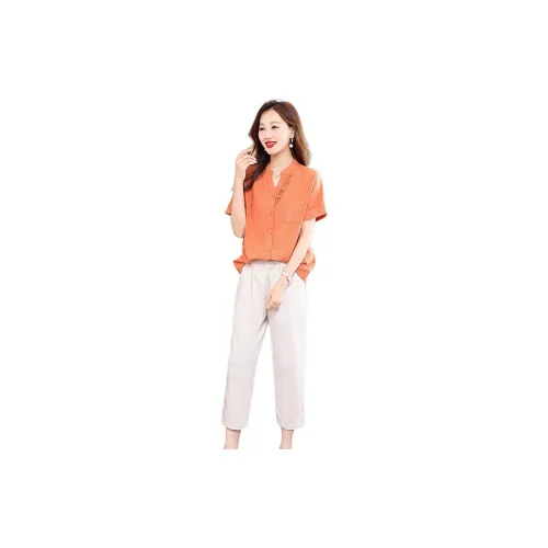 IVENI Casual Suits Women's Top Orange Bottom White