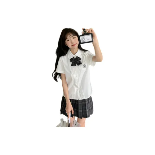 Tokyo Season Uniforms Women's White Shirts+Black Plaid Skirt