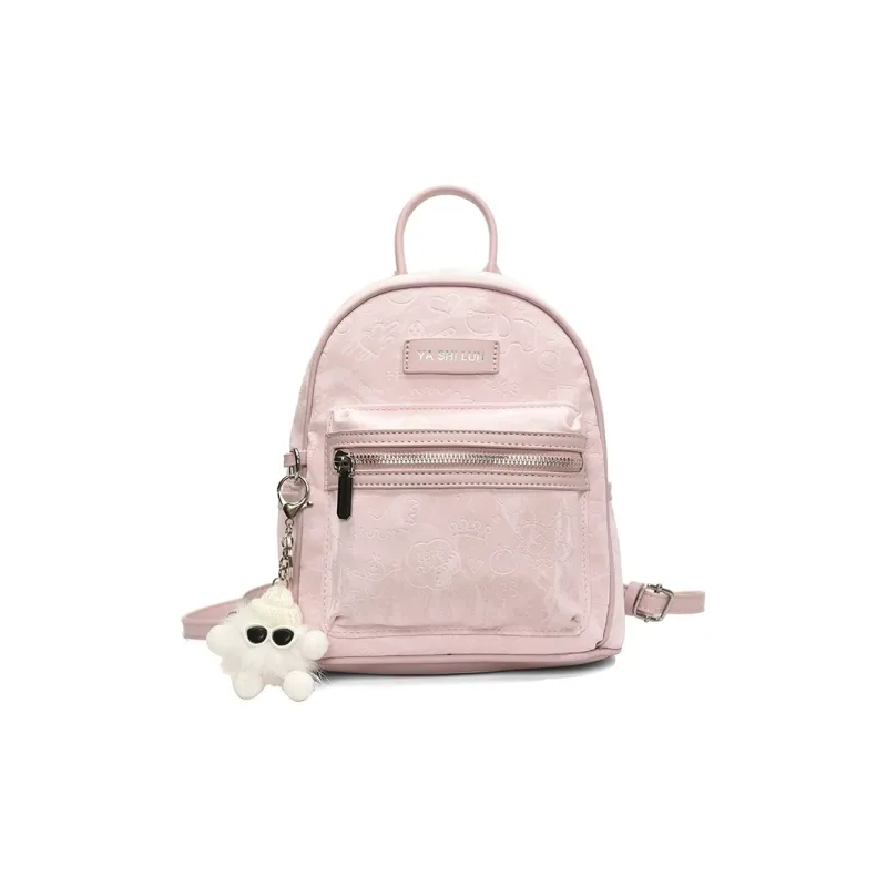 NATTY PU Backpack Small Size Women's Ecru/Silver/Pink/Black-30