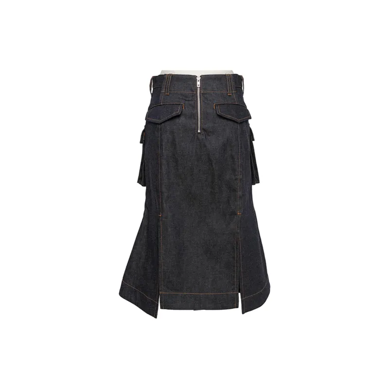 Sacai Pocket Detailed Flared Denim Skirt-1