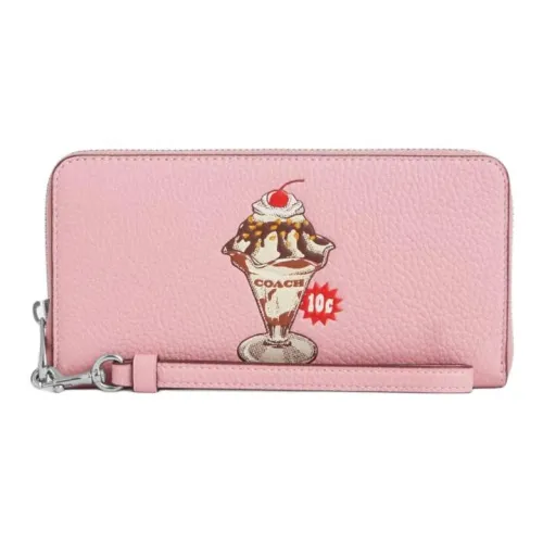 COACH Zip Around Delicate Pebbled Leather Wallet Small Size Women's Pink