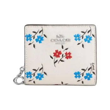 COACH Snap Wallet Delicate Pebbled Leather Wallet Mini Women's Silver & Chalk Multicolor